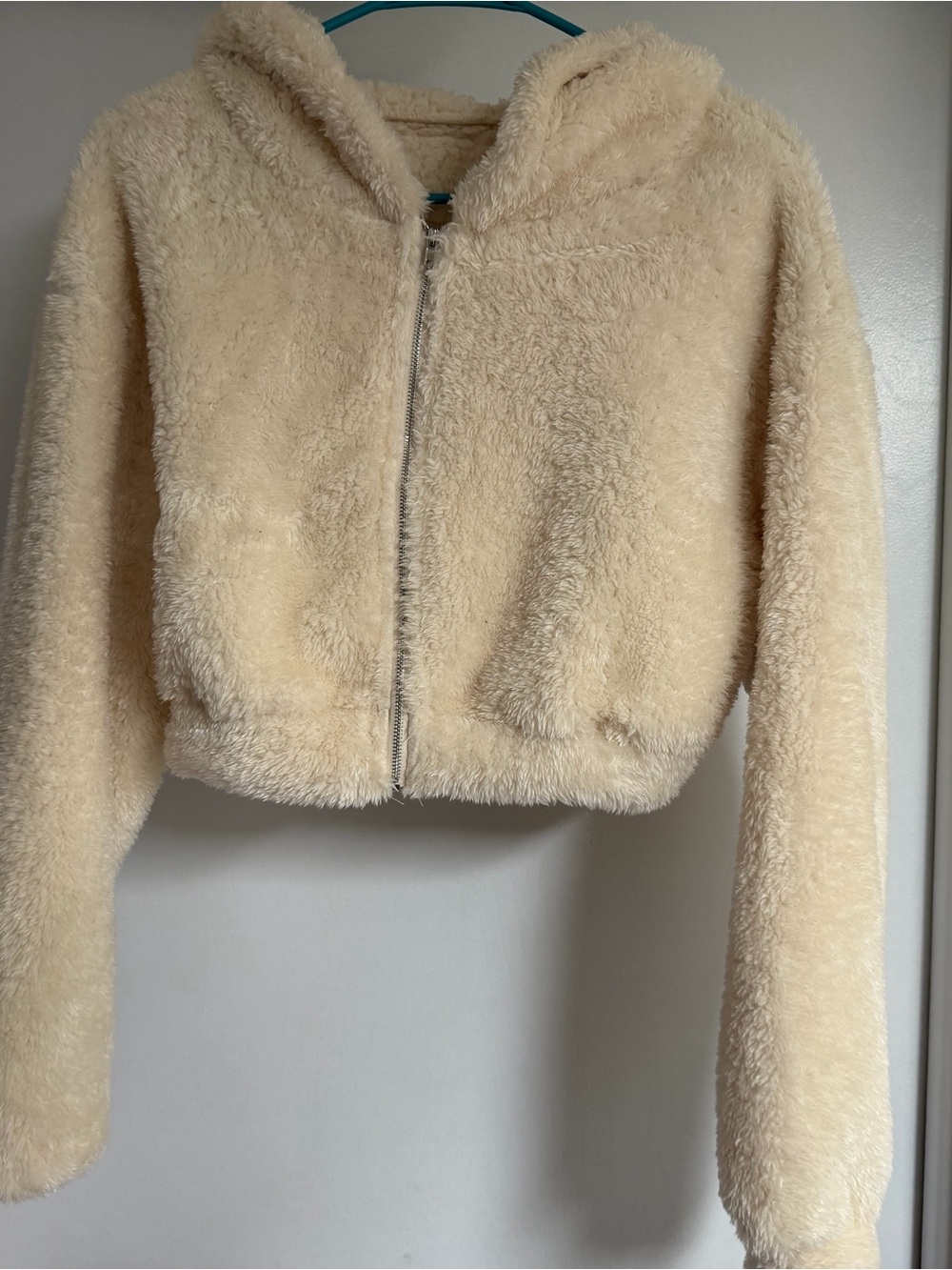 Women's Cream Sherpa Zip Hoodie Jacket